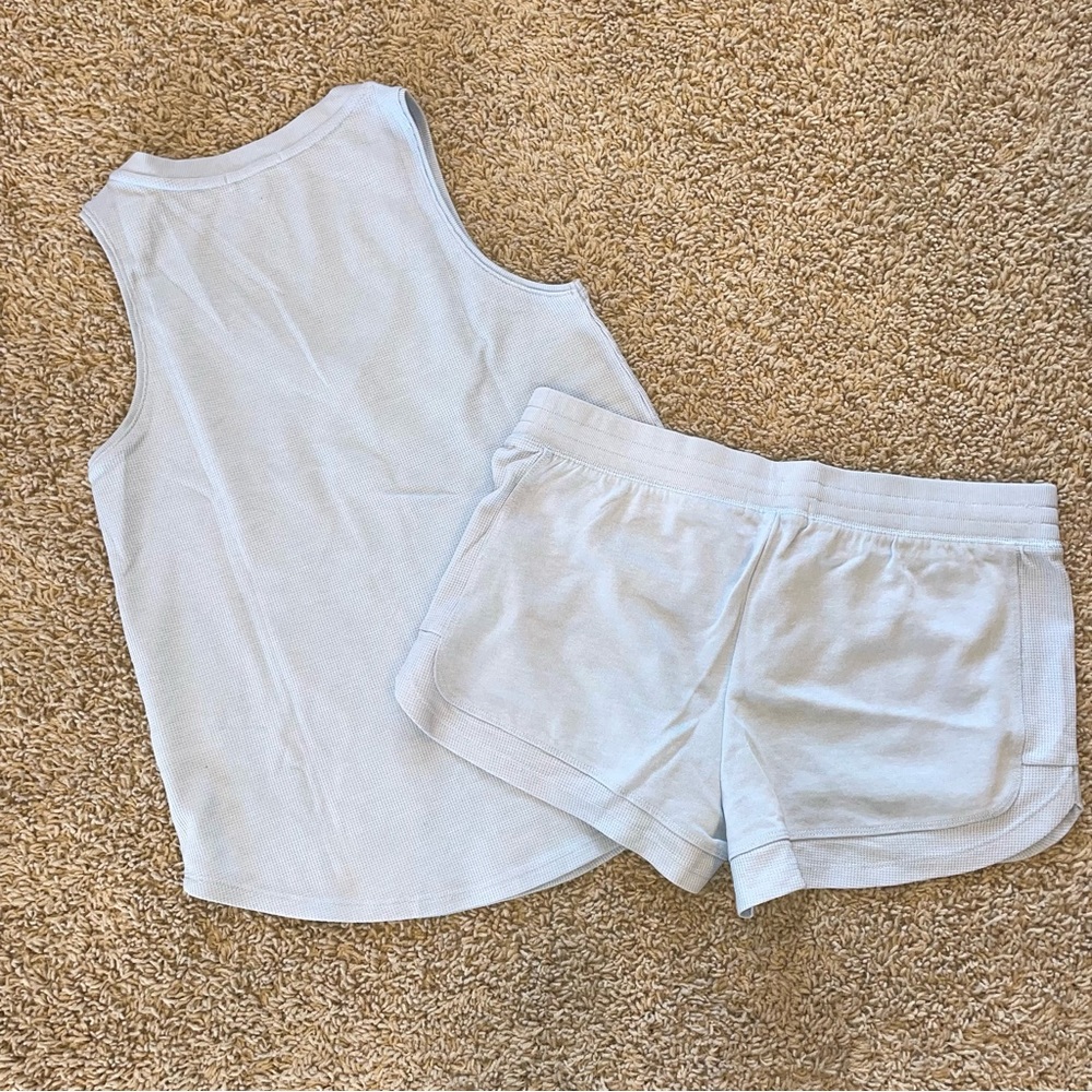 PJ Salvage Tank Short Sleep Lounge Set Thermal Waffle Light Blue Size Med Large - Picture 2 of 11